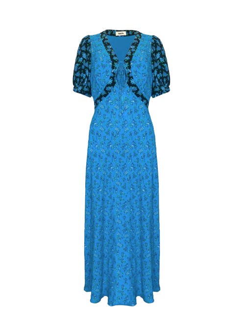 Ro&zo Black Mix And Match Rose Ditsy Dress In Blue