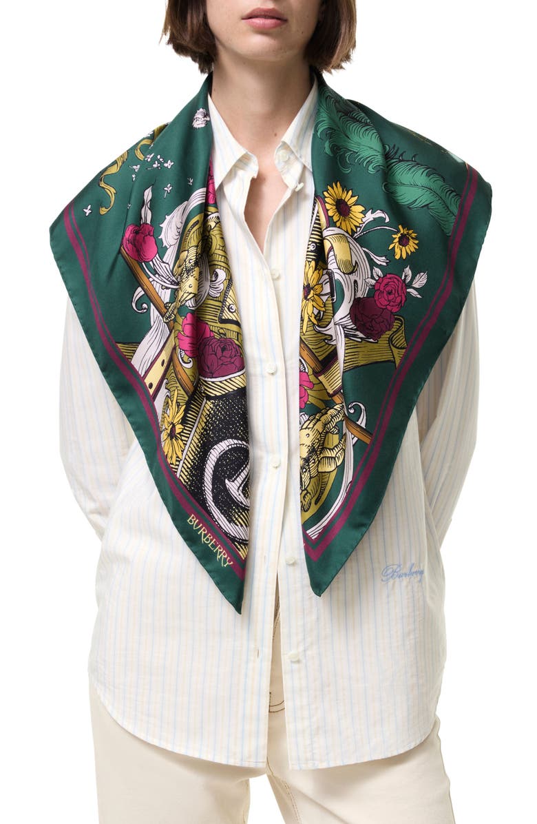 Burberry Print Etched Knight Silk Scarf, Alternate, color, Emerald Green