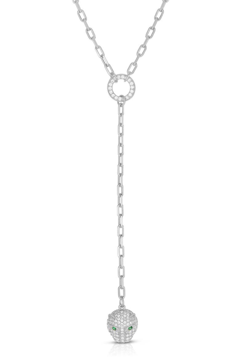 Pavé Cubic Zirconia Panther Y-Necklace, Main, color, SILVER