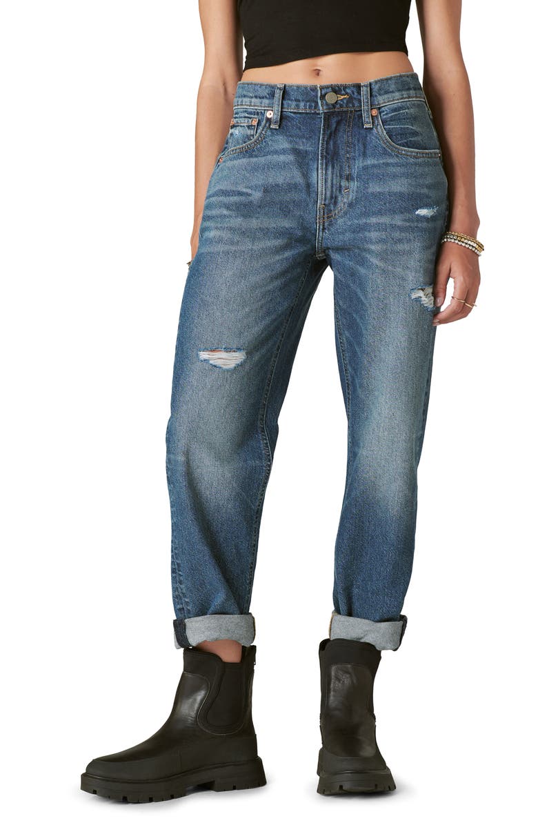 Lucky Brand Ripped Boyfriend Jeans, Main, color,