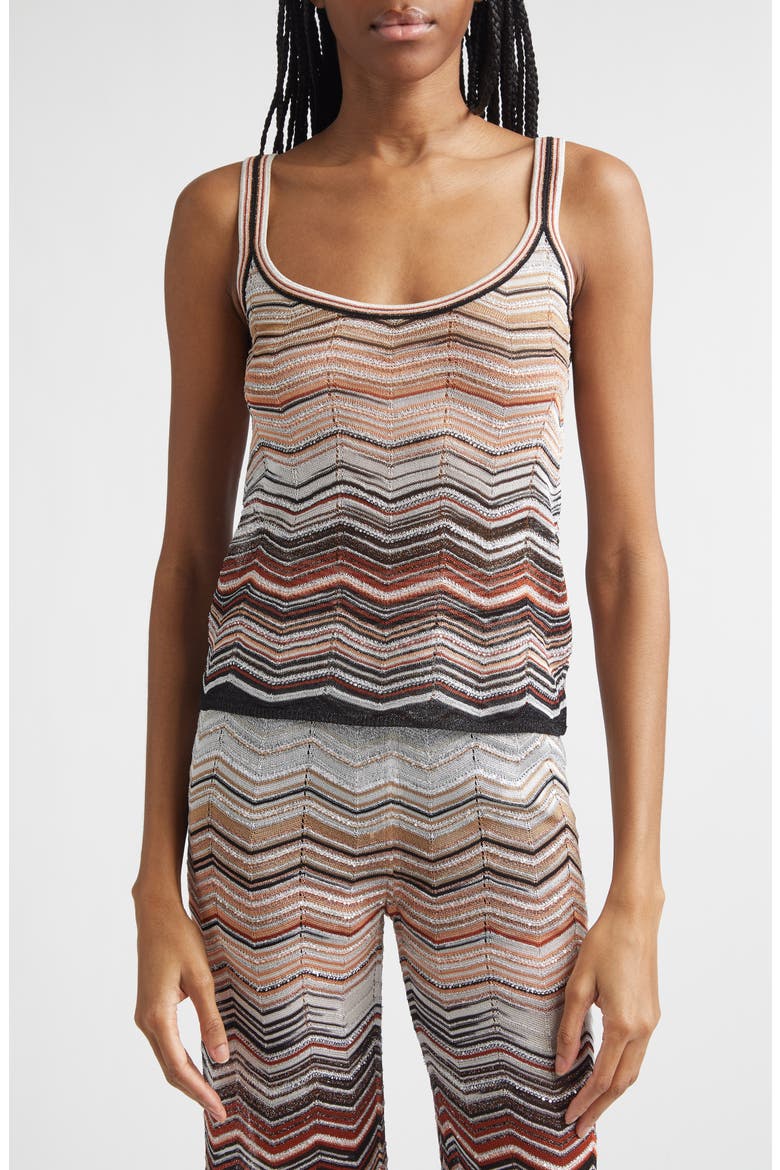 Zigzag Lamé Tank, Main, color, RED AND BEIGE TONES