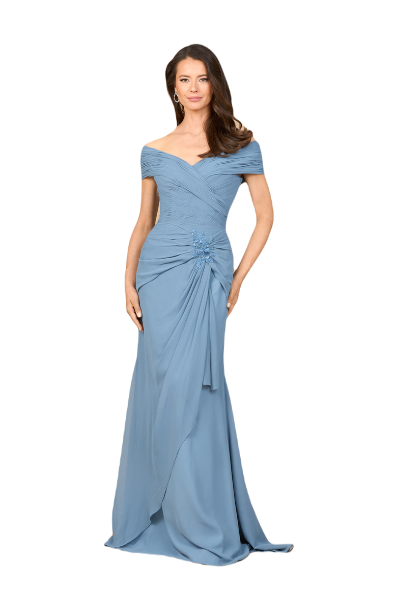 LARA New York Off Shoulder Elegant Chiffon Gown, Main, color, Dusty Blue