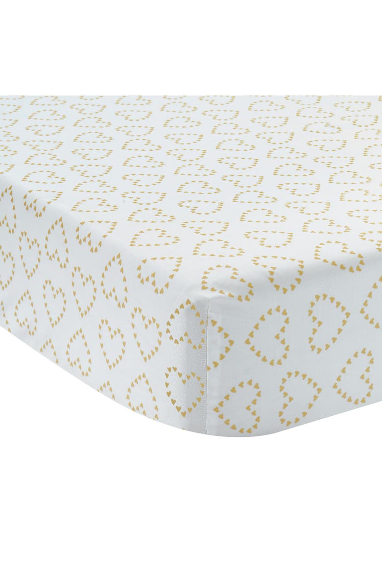 Confetti Hearts 100% Cotton Baby Fitted Crib Sheet, Main, color, Gold