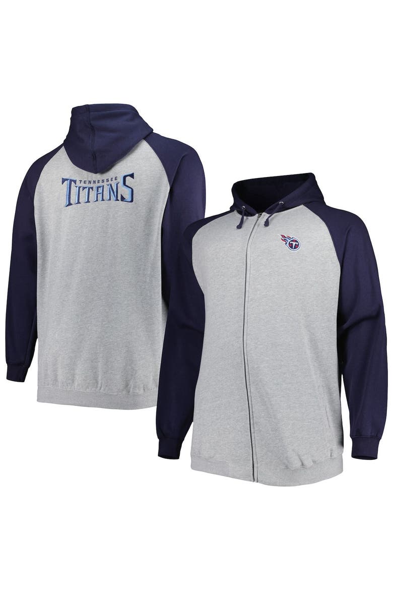 Men's Heather Gray Tennessee Titans Big & Tall Fleece Raglan Full-Zip Hoodie Jacket, Main, color, Heather Gray