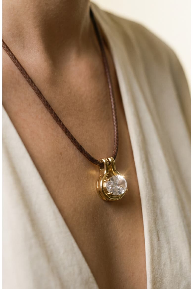 Braided Cord Cubic Zirconia Pendant Necklace, Alternate, color, GOLD/ BROWN