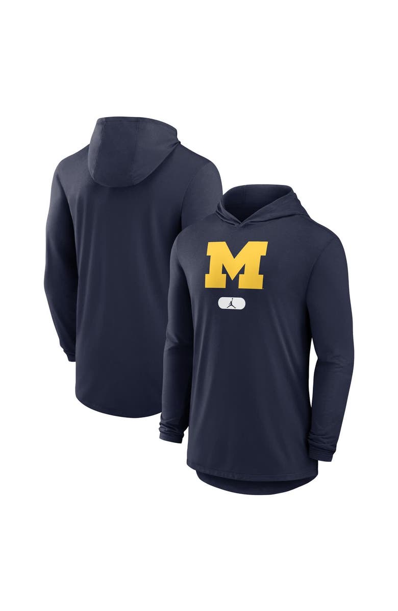 Jordan Brand Men's Jordan Brand Navy Michigan Wolverines Lightweight Performance Long Sleeve Hoodie T-Shirt, Main, color, Navy