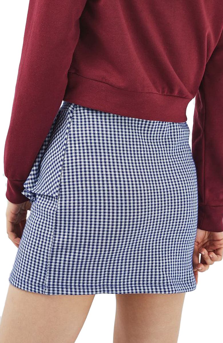 Topshop Gingham Ruffle Miniskirt, Alternate, color, 