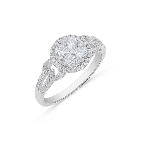 Circle Shaped Round Diamond Cluster Ring in 14K White Gold