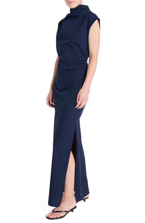 Twp Gathered Mock Neck Maxi Dress In Blue