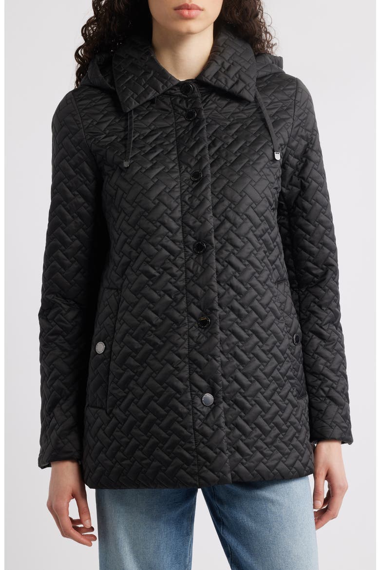 Water Resistant Quilted Jacket with Removable Hood, Main, color, BLACK