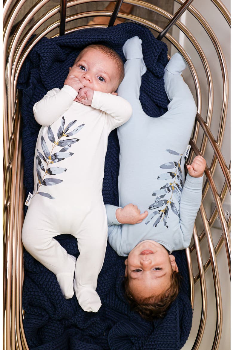 Watercolor Leaves Cotton Blend Footie, Alternate, color, CREAM