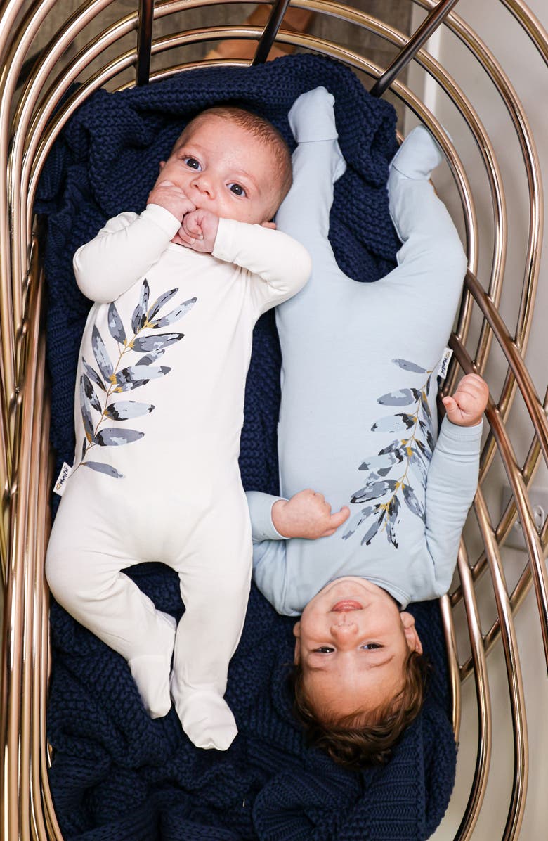 Manière Watercolor Leaves Cotton Blend Footie, Alternate, color, Cream