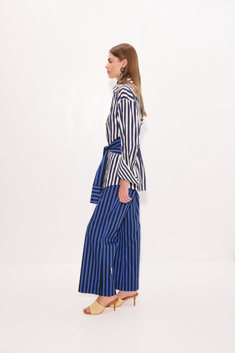Pia Poplin Straight Leg Pant, Alternate, color, Cobalt Stripe