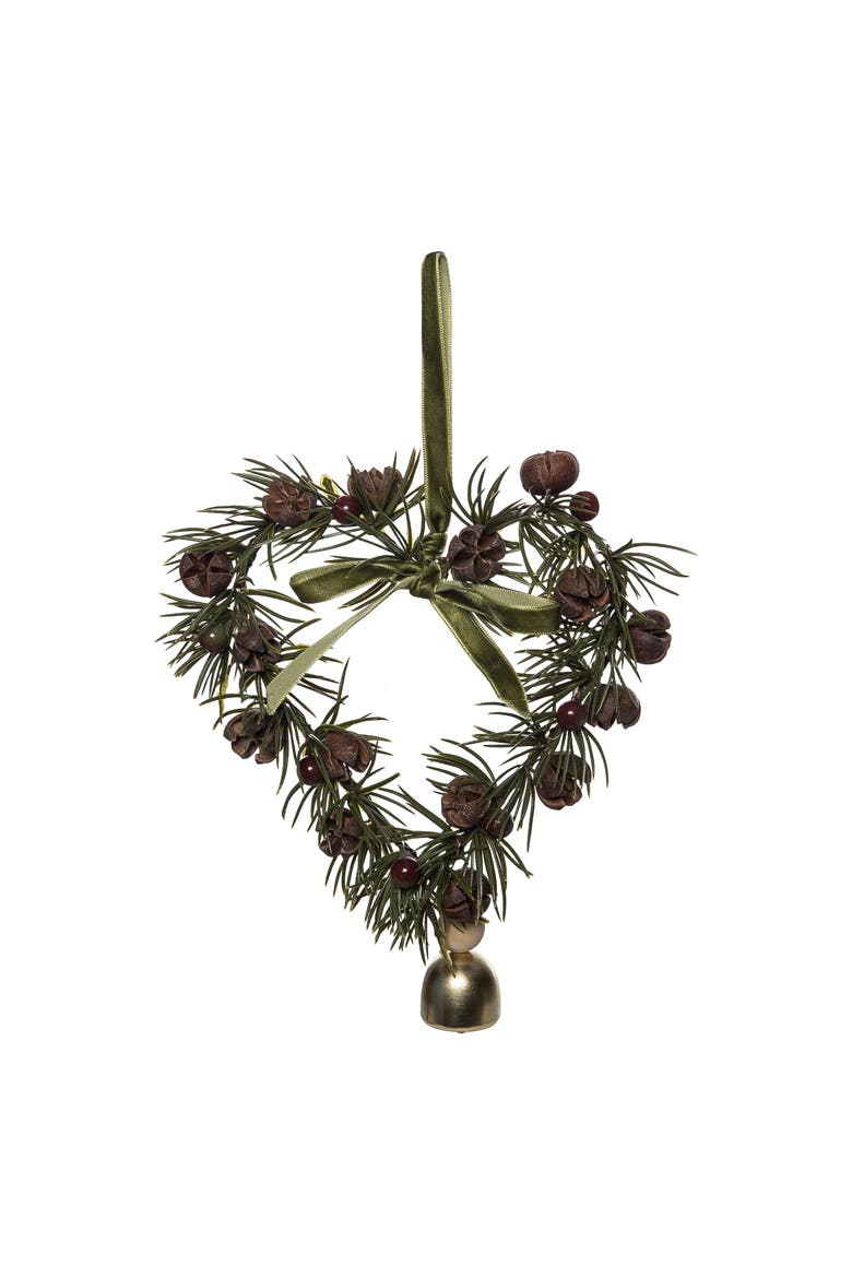 Green Berry Heart Wreath Christmas Tree Ornament, Main, color, Brown