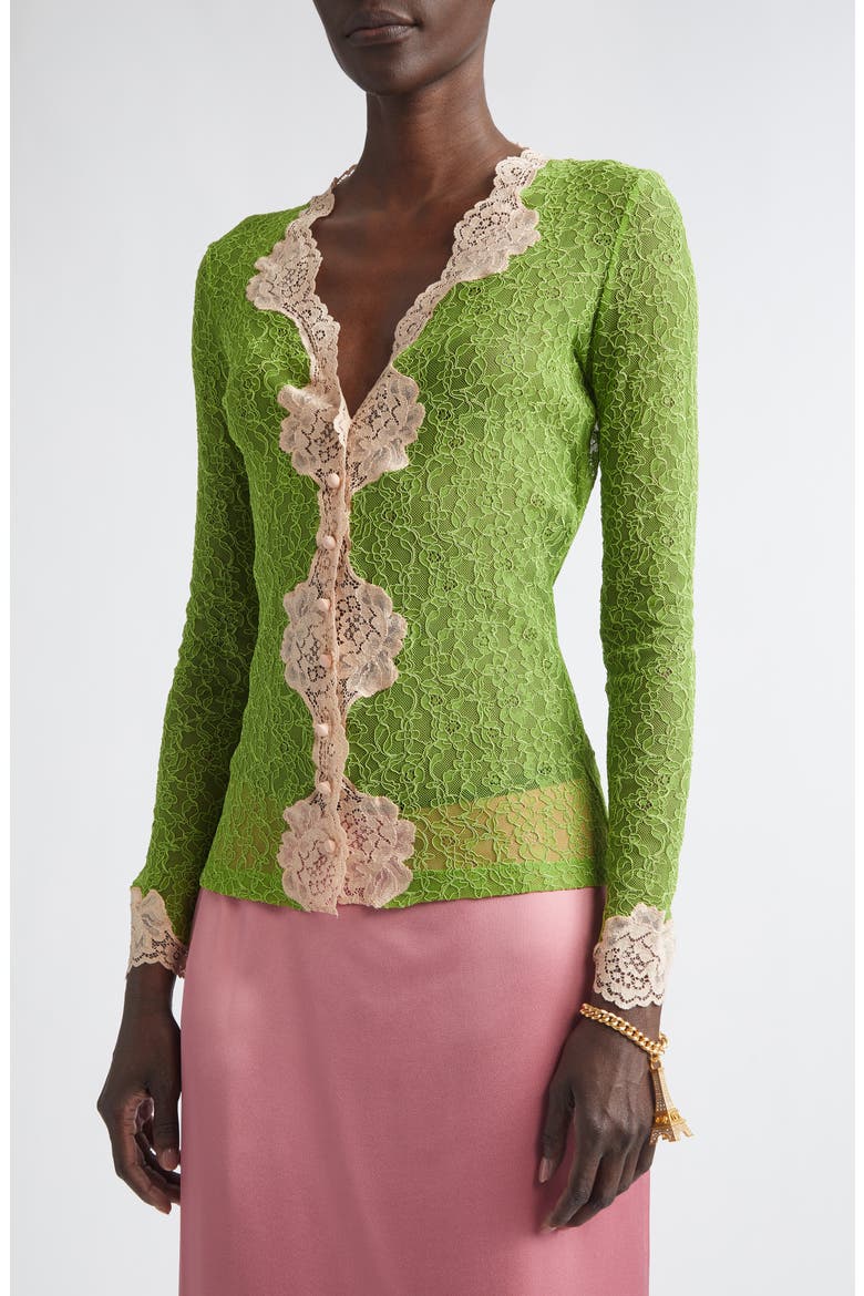 Scalloped Trim Stretch Lace Cardigan, Alternate, color, GREEN