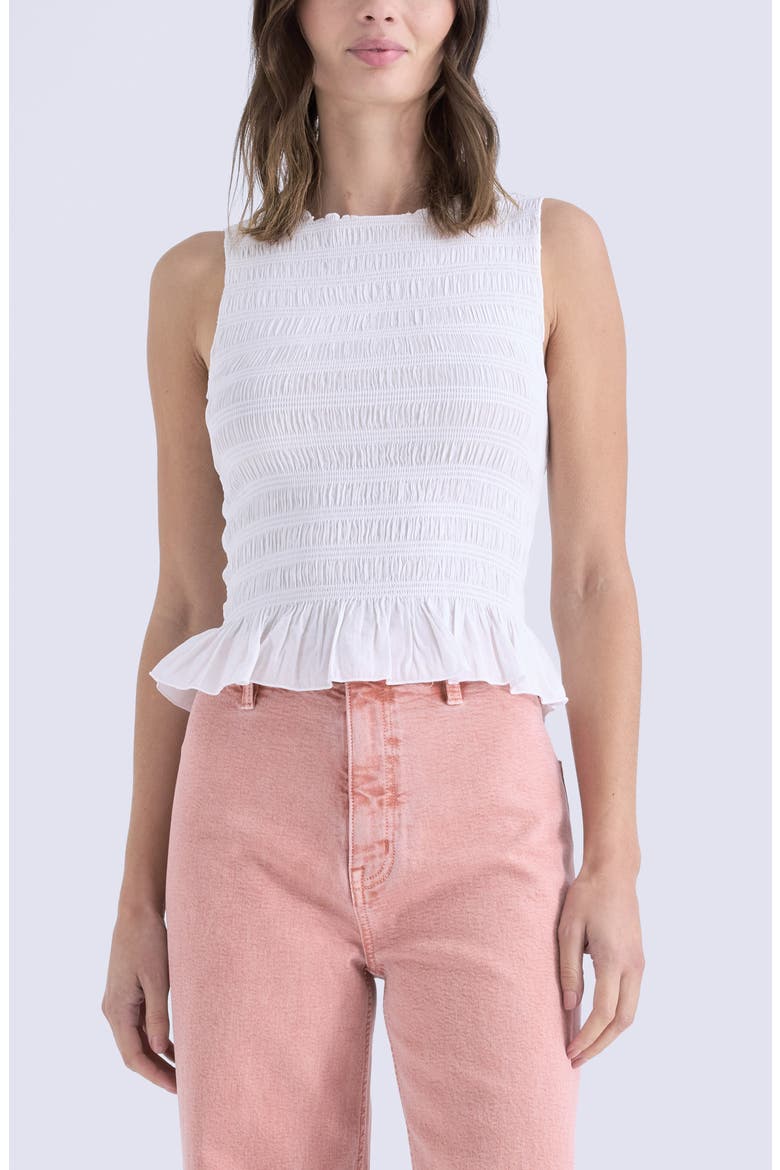 Phoebe Smock Detail Sleeveless Cotton Blend Top, Main, color, LE BLANC