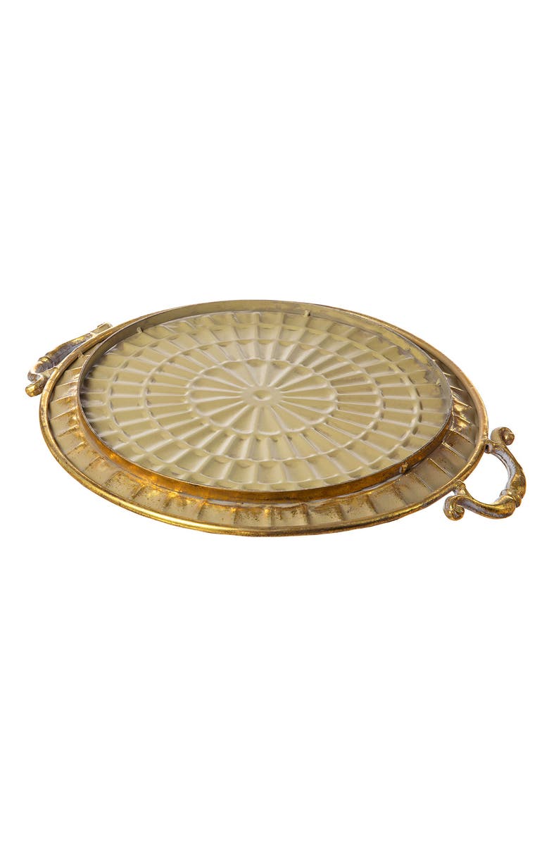 Glitzhome Set of 2 Round Metal Gold Embossed Decorative Tray with Handles, Alternate, color, Gold