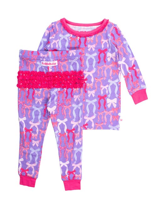 Rufflebutts Softsnooze Toddler Girls Ruffle Long Sleeve Pajama Set In Rosy Ribbons