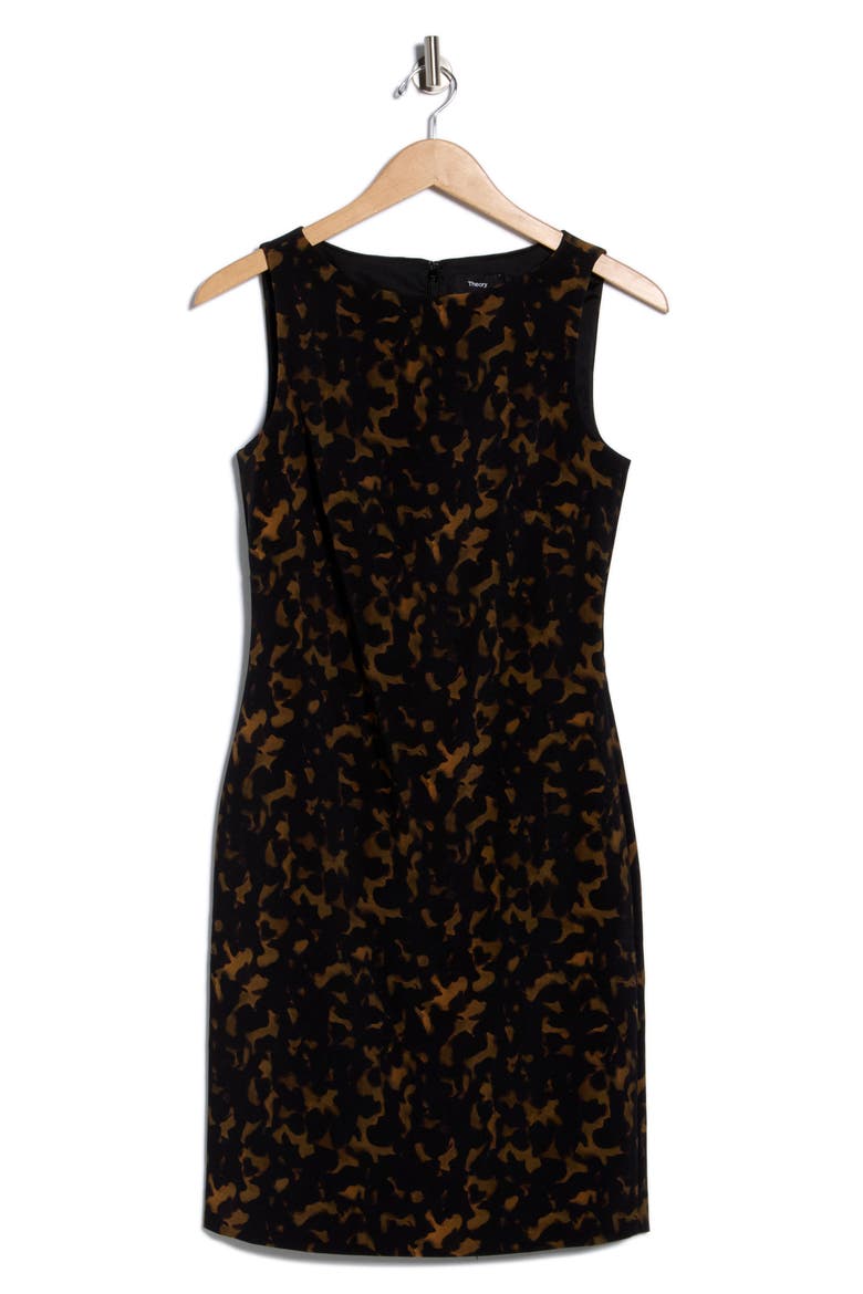 Betty Tortoise Crepe Sheath Dress, Alternate, color, DARK BROWN MULTI