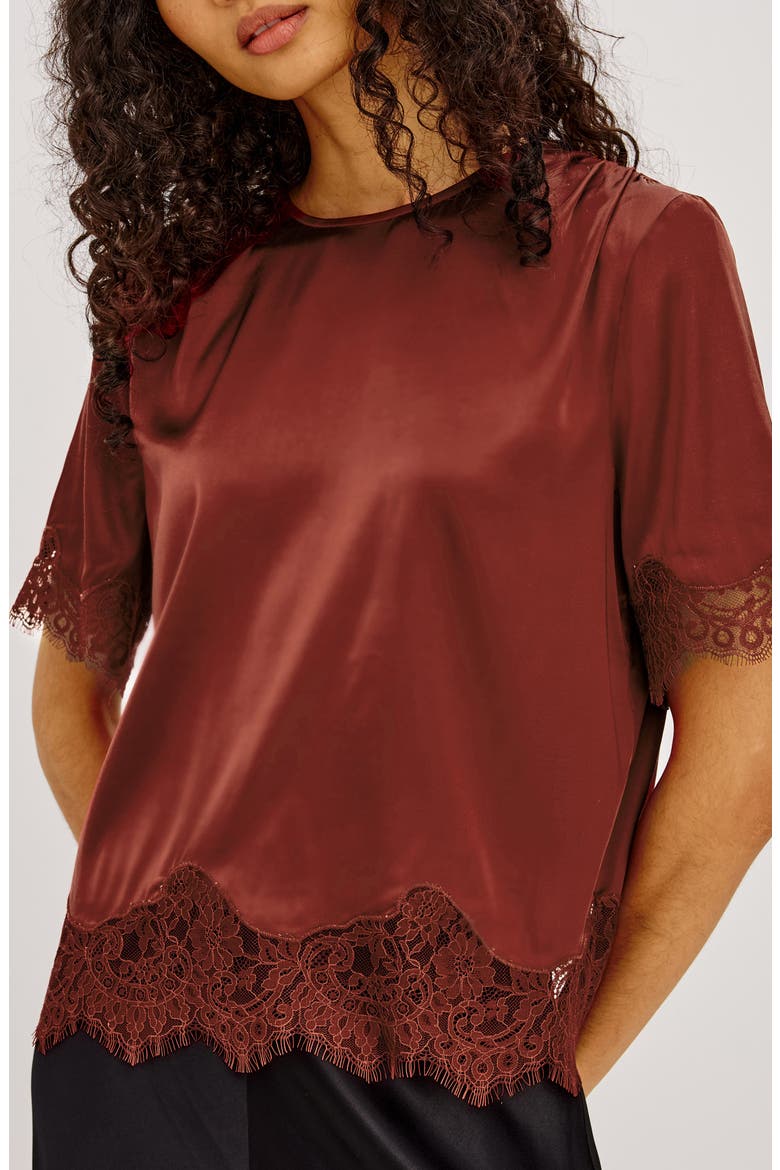 Sonora Lace Trim Satin Top, Alternate, color, CRIMSON