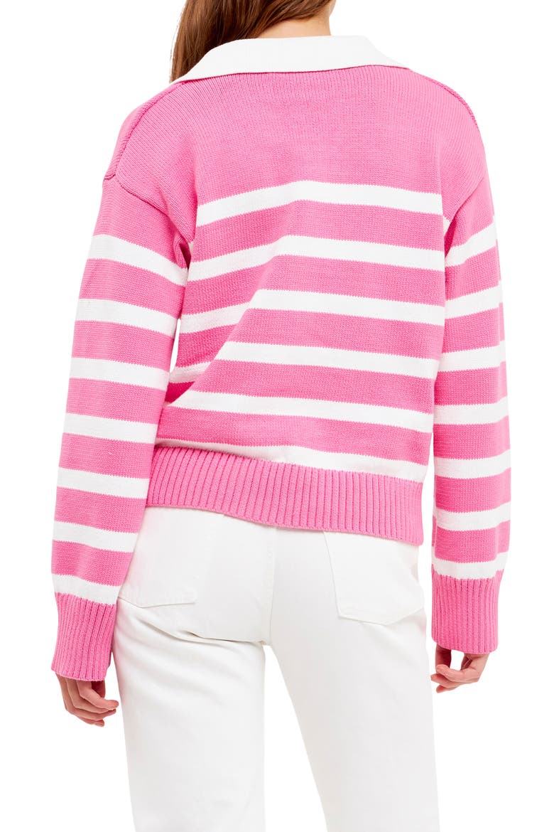 Stripe Collared Sweater, Alternate, color, PINK/ WHITE