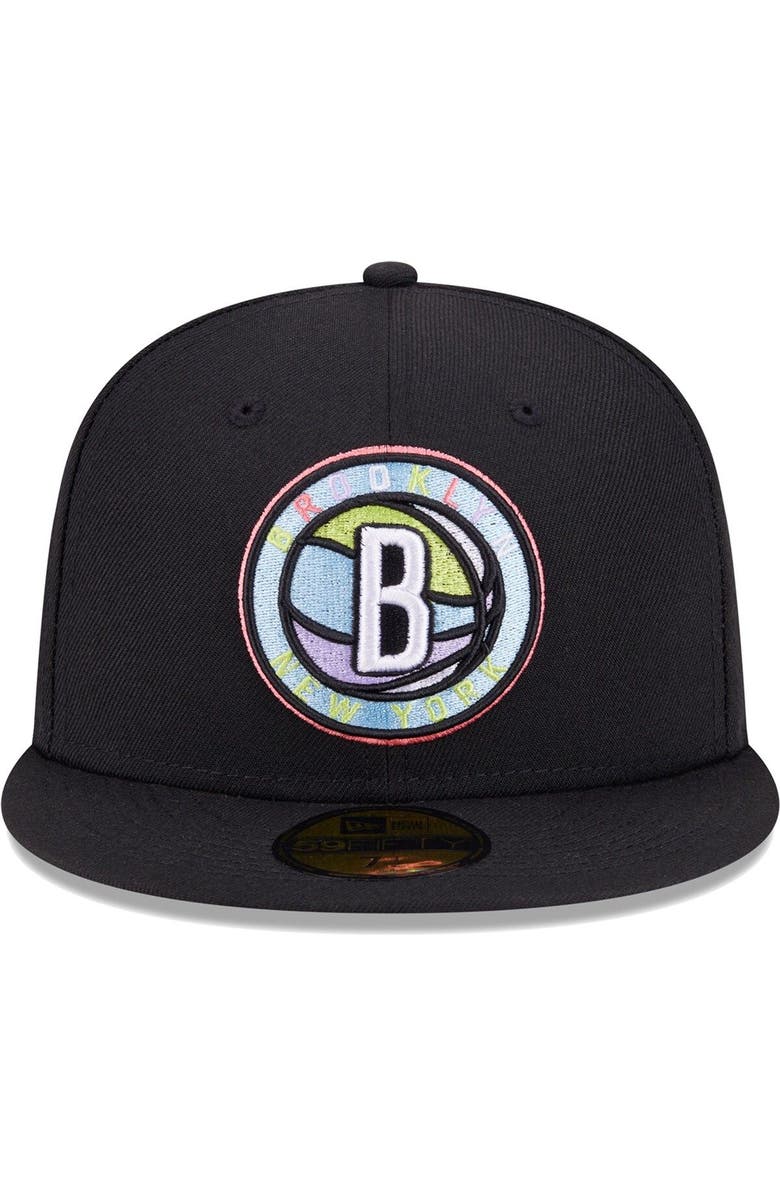 New Era Men's New Era Black Brooklyn Nets Color Pack 59FIFTY Fitted Hat, Alternate, color,
