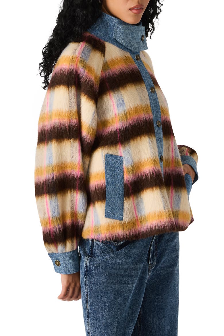 Kaylen Denim Trim Stripe Wool Blend Jacket, Alternate, color, FOREVER BLUE
