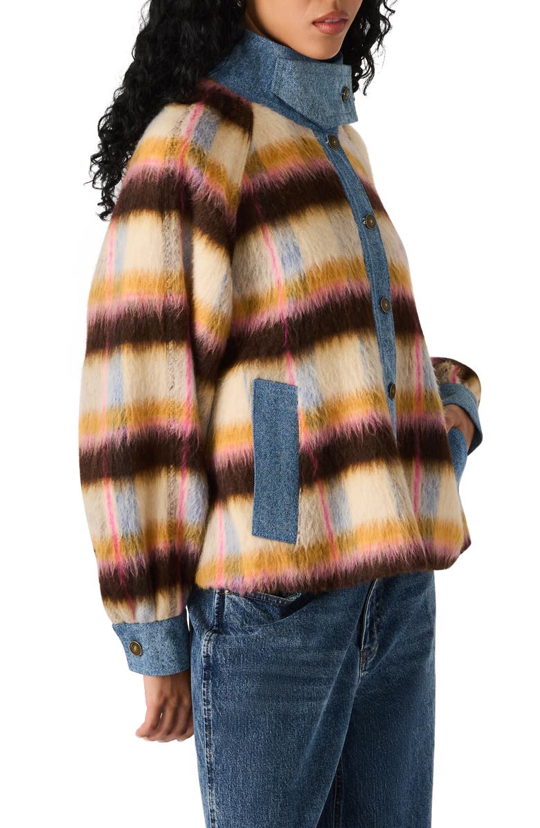 Steve Madden Kaylen Denim Trim Stripe Wool Blend Jacket, Alternate, color, Forever Blue