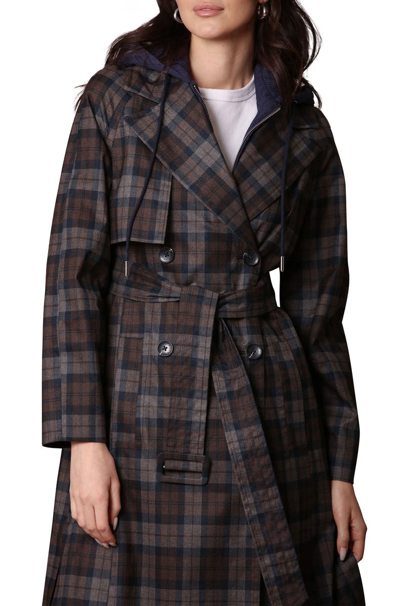 Avec Les Filles Plaid Rain Coat, Alternate, color, Brown Plaid