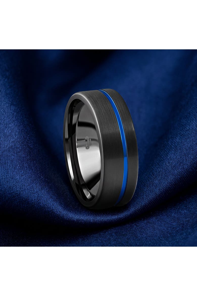 Men's Black & Blue Inlay Tungsten Ring Brushed Ring 8mm Wedding Band, Alternate, color, Tungsten