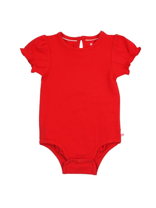 Rufflebutts Baby/toddler Girls Knit Puff Short Sleeve Bodysuit In Red