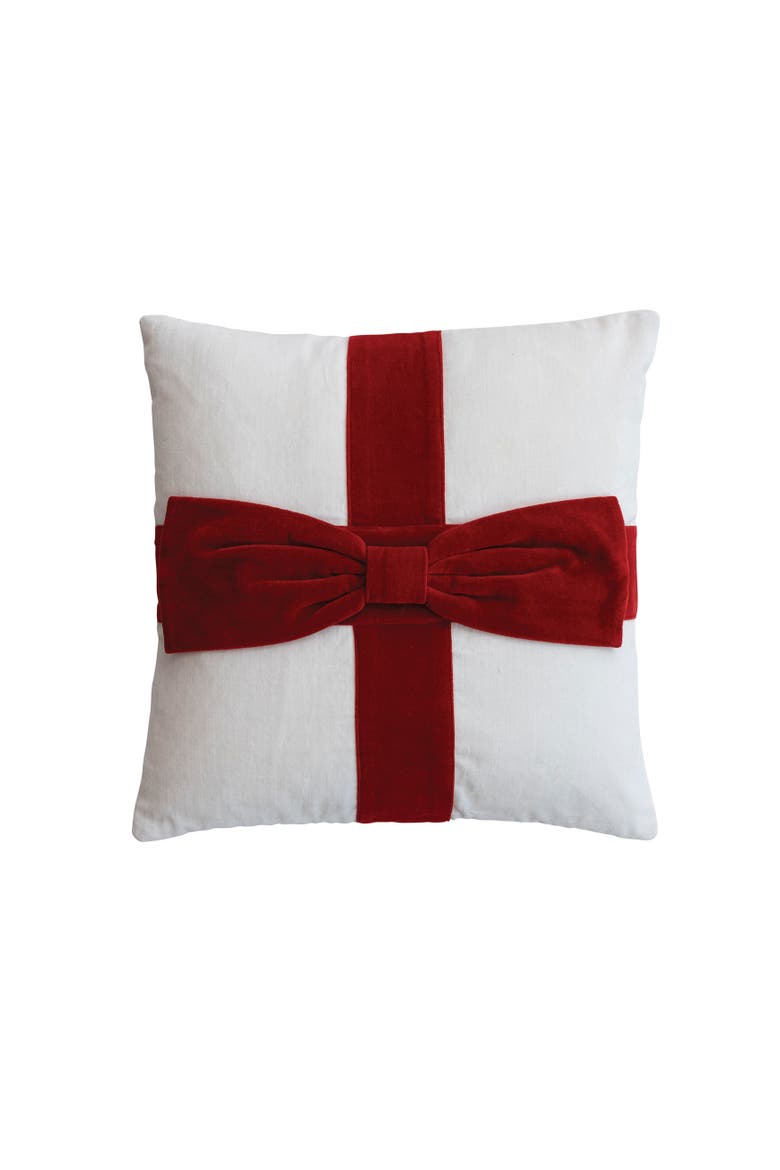 Cotton Velvet Pillow with Artisan Bow, Main, color, Red and White