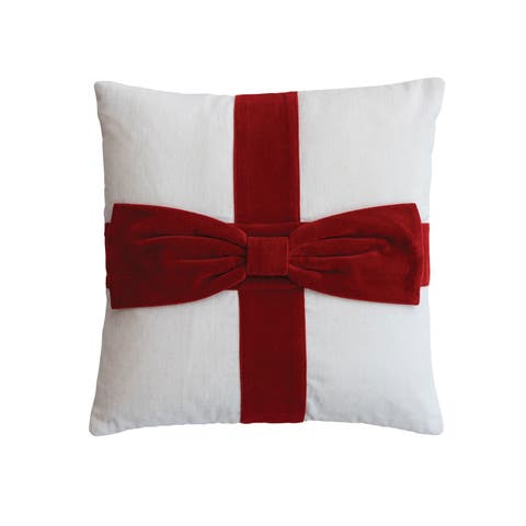 Cotton Velvet Pillow with Artisan Bow