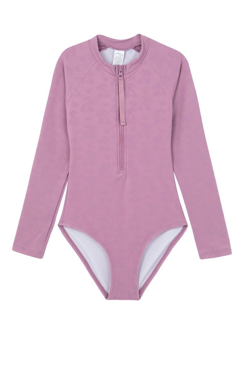 Palm Party Textured Long Sleeve Zip Front One Piece, Main, color, Pink