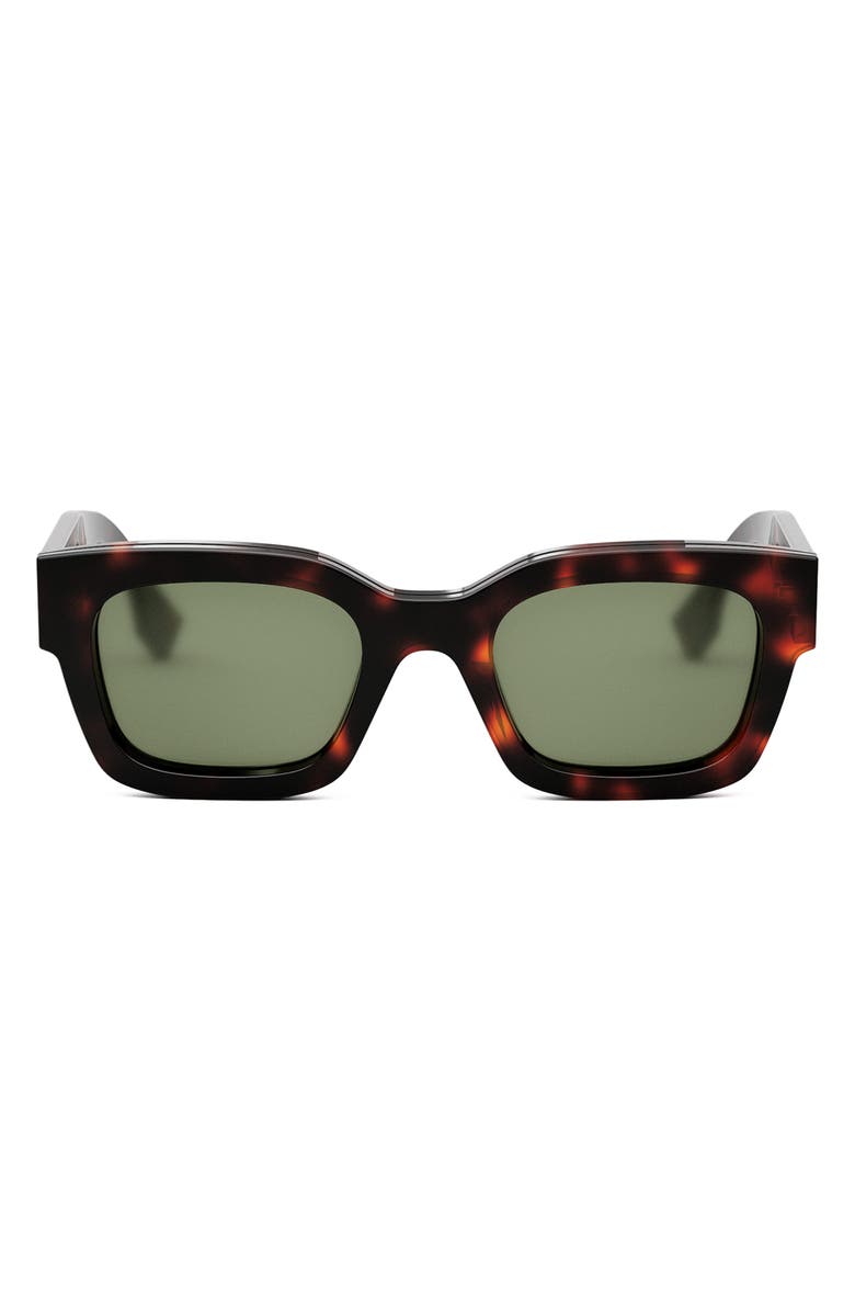 Fendi 'Fendi Signature 50mm Rectangular Sunglasses, Main, color, Red Havana / Green