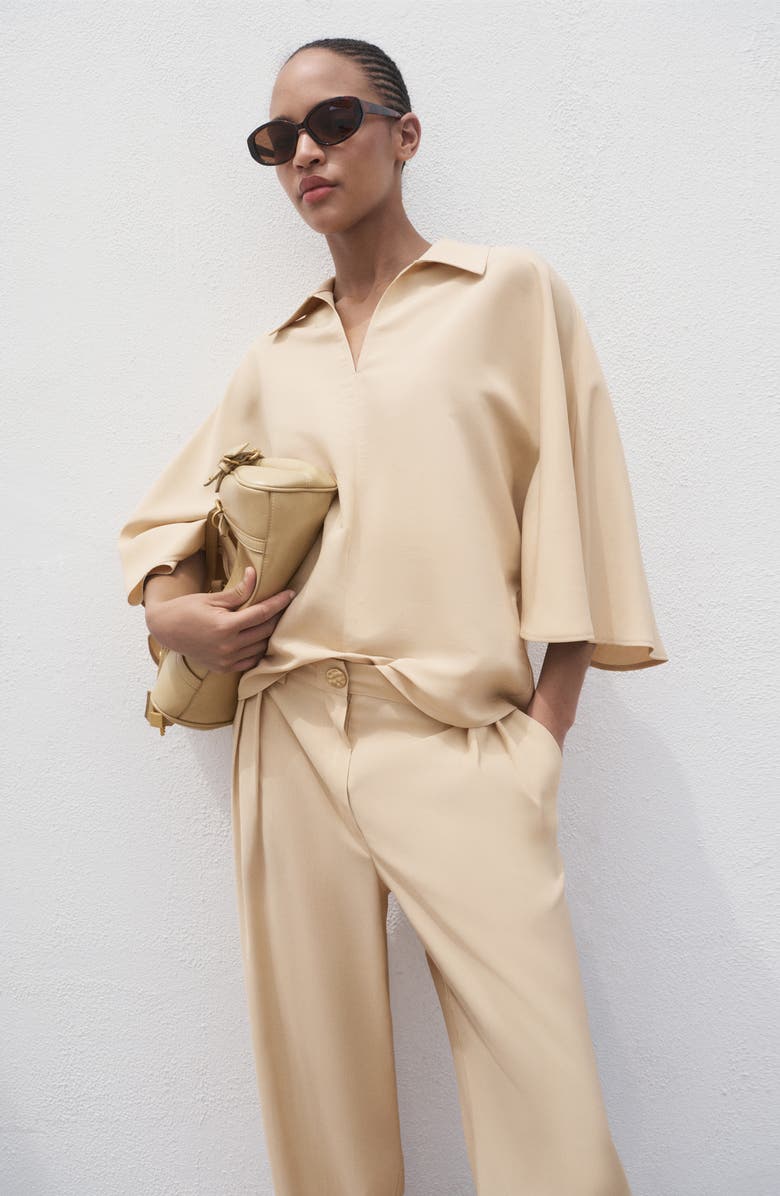 MANGO Pleated Straight Leg Ankle Pants, Alternate, color, Sand