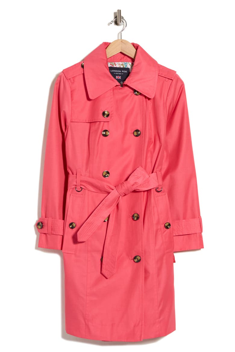 Double Breasted Trench Coat, Alternate, color, CORAL