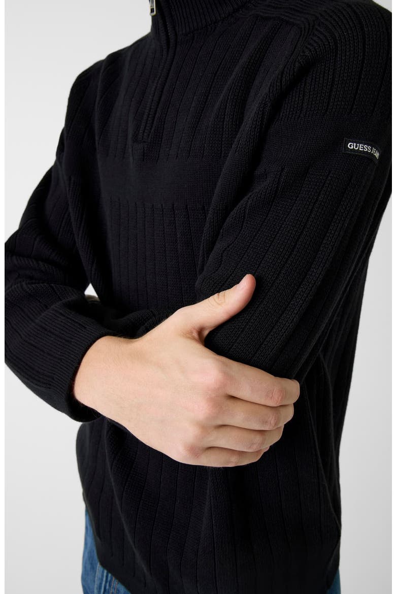 Cotton Rib Half Zip Sweater, Alternate, color, BLACK
