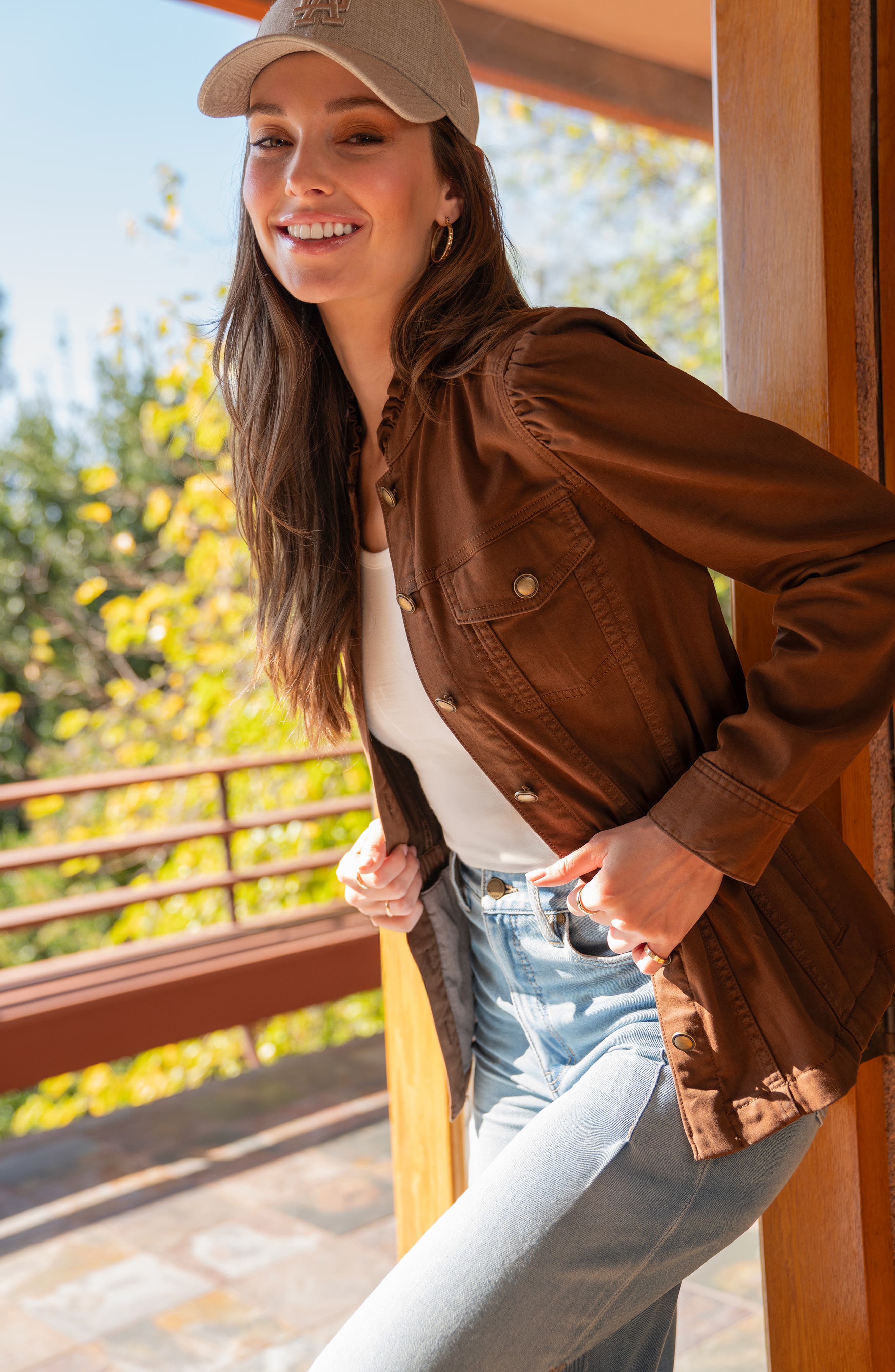 Liverpool Los Angeles Puff Sleeve Ruffle Trim Trucker Jacket — фото 7