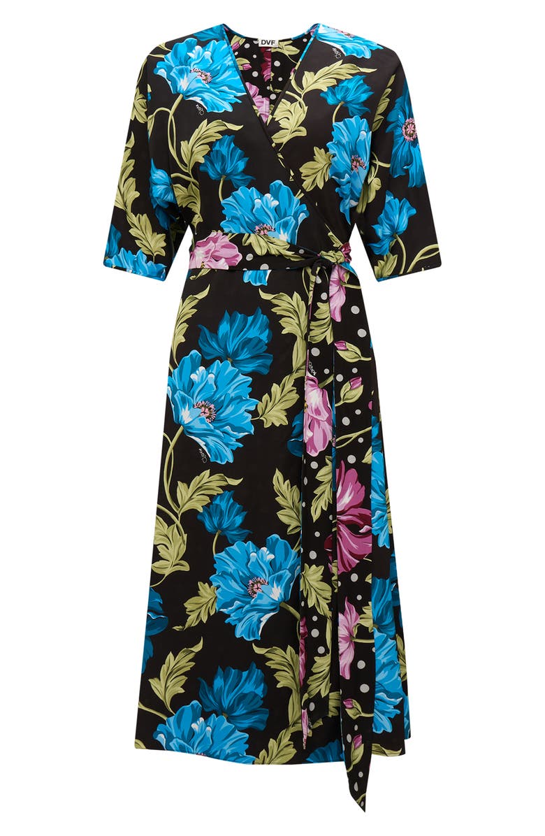 DVF Rosalina Reversible Floral Wrap Dress, Alternate, color, 
