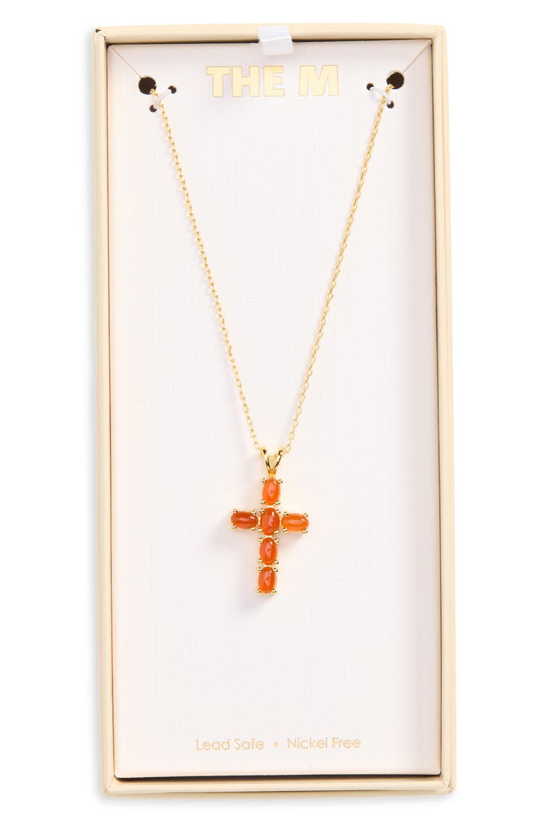 Amber Stone Cross Pendant Necklace, Main, color, GOLD