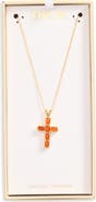 The M Jewelers Amber Stone Cross Pendant Necklace