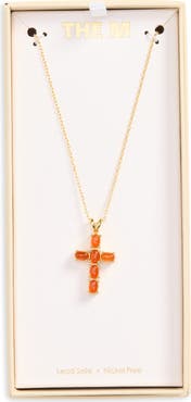 The M Jewelers Amber Stone Cross Pendant Necklace