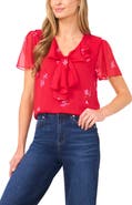 CeCe Floral Tie Neck Top