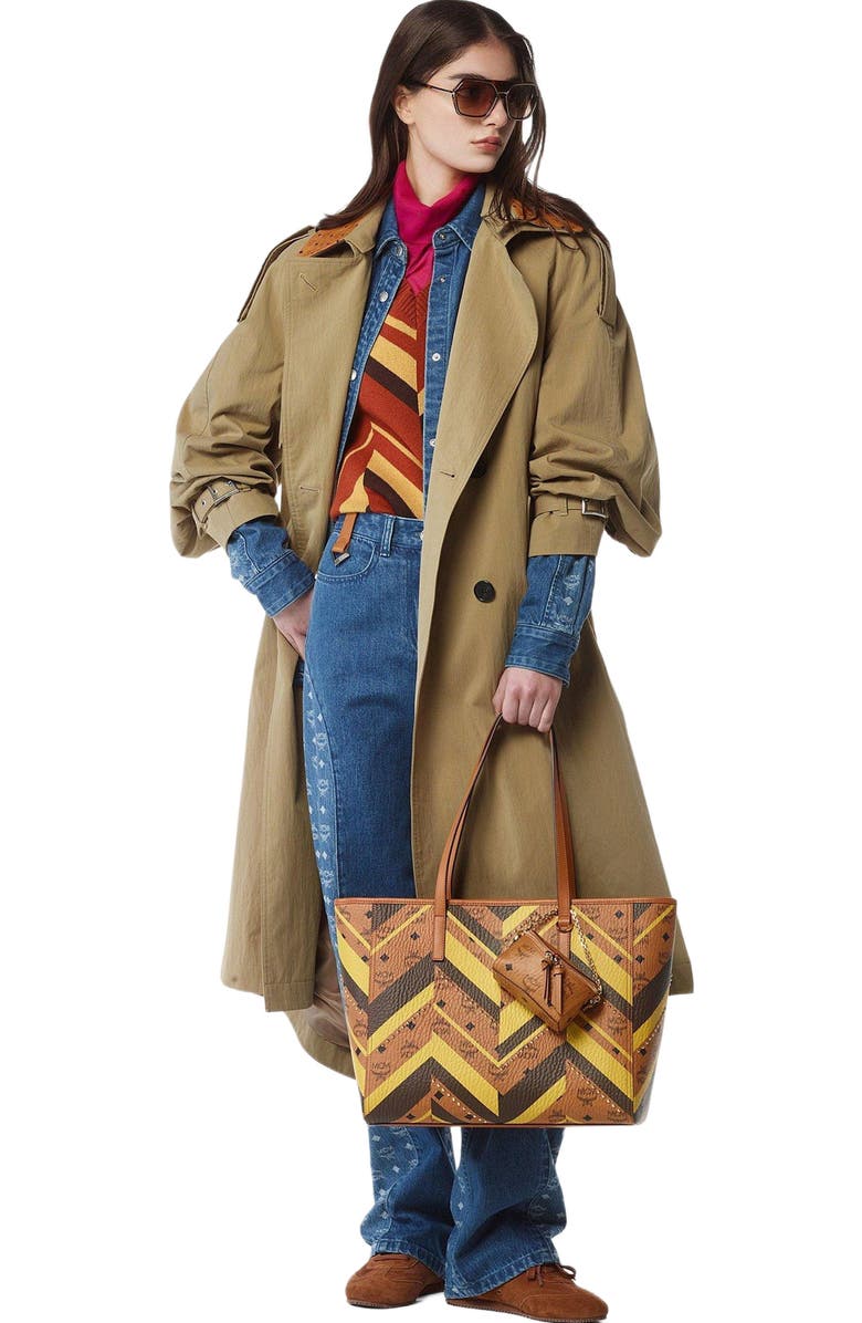 MCM Studded Toni Top-Zip Shopper in Mega Herringbone Visetos, Alternate, color,