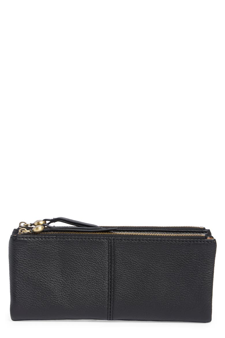 Keen Large Zip Top Leather Wallet, Main, color, BLACK