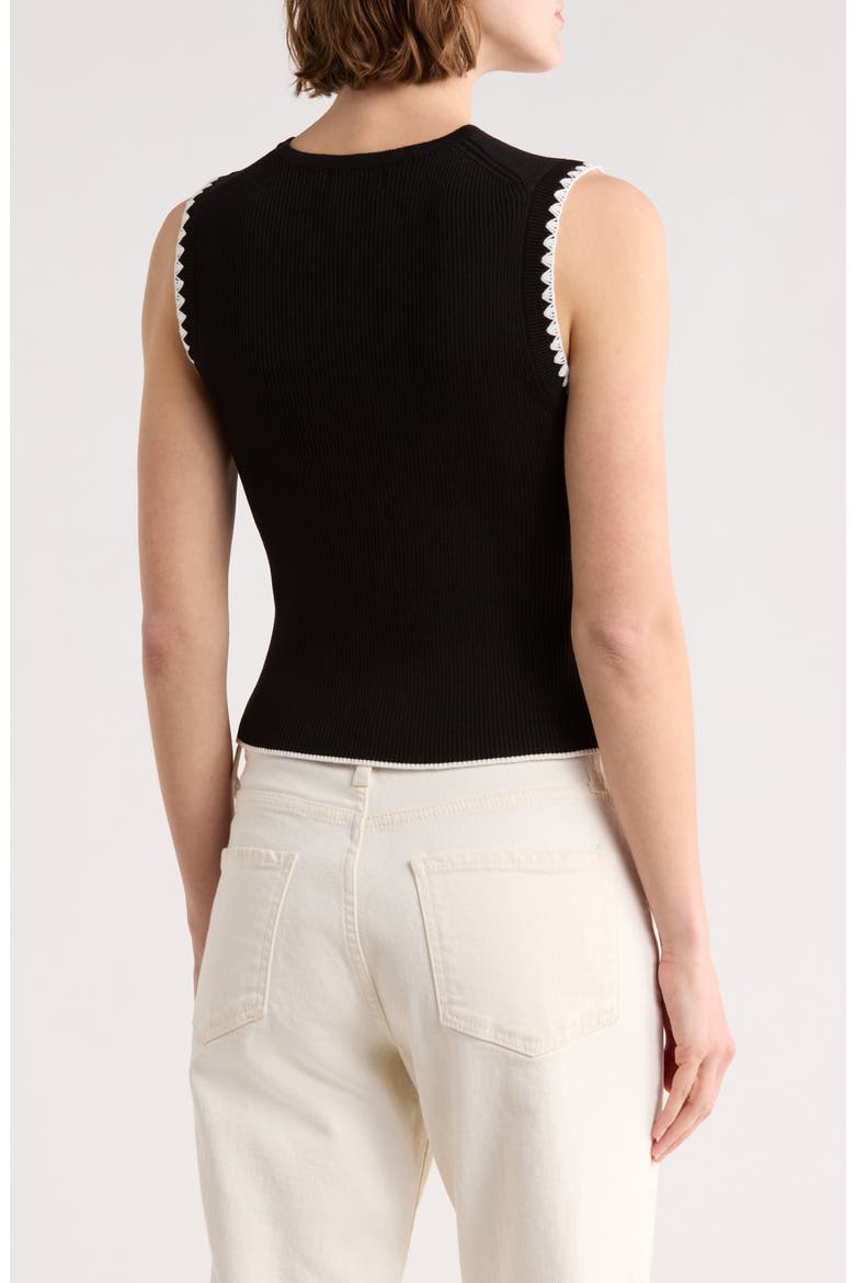 Contrast Stitch Knit Button Front Top, Alternate, color, BLACK