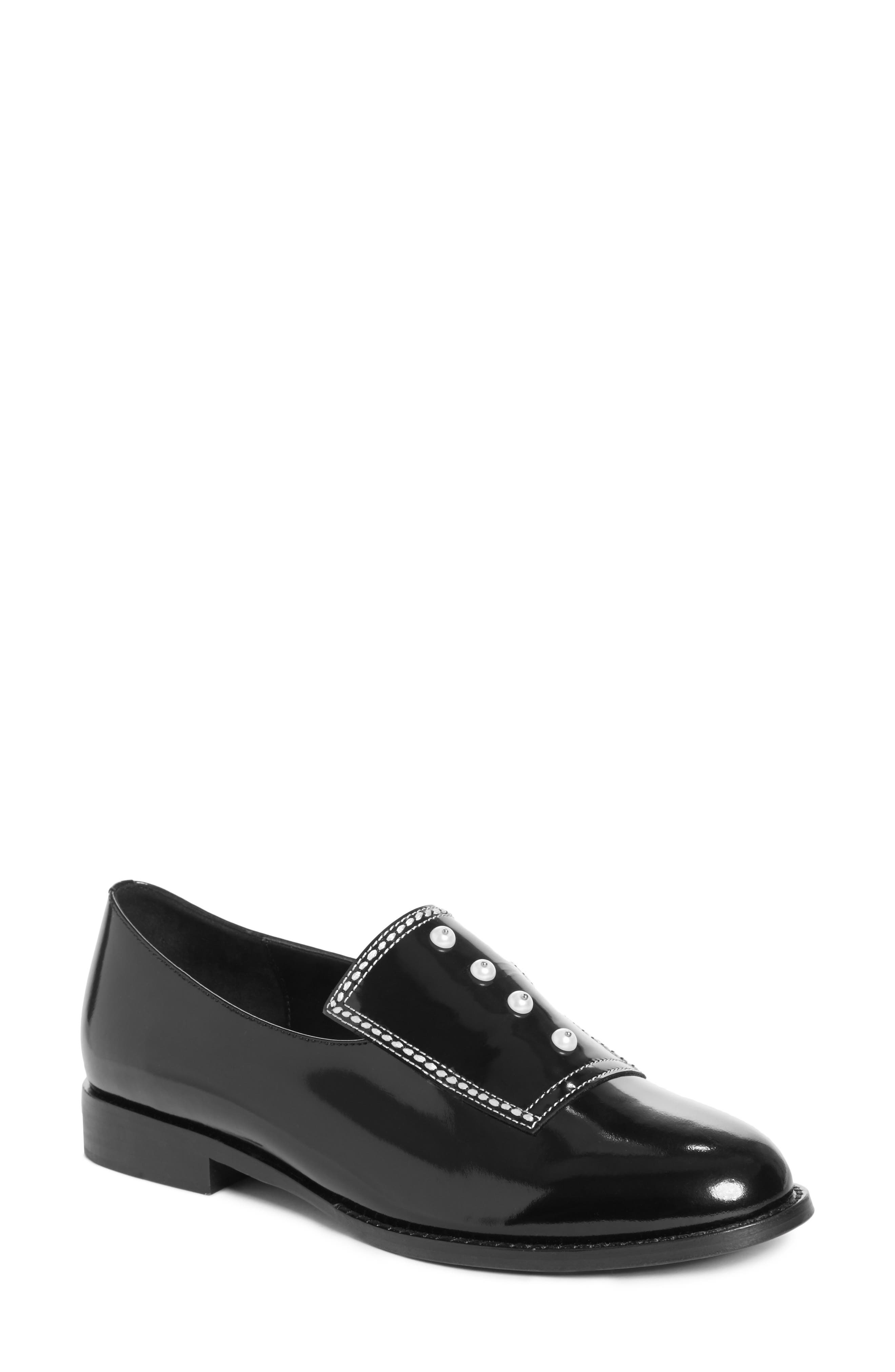 Leah Imitation Pearl Loafer, Main, color, BLACK
