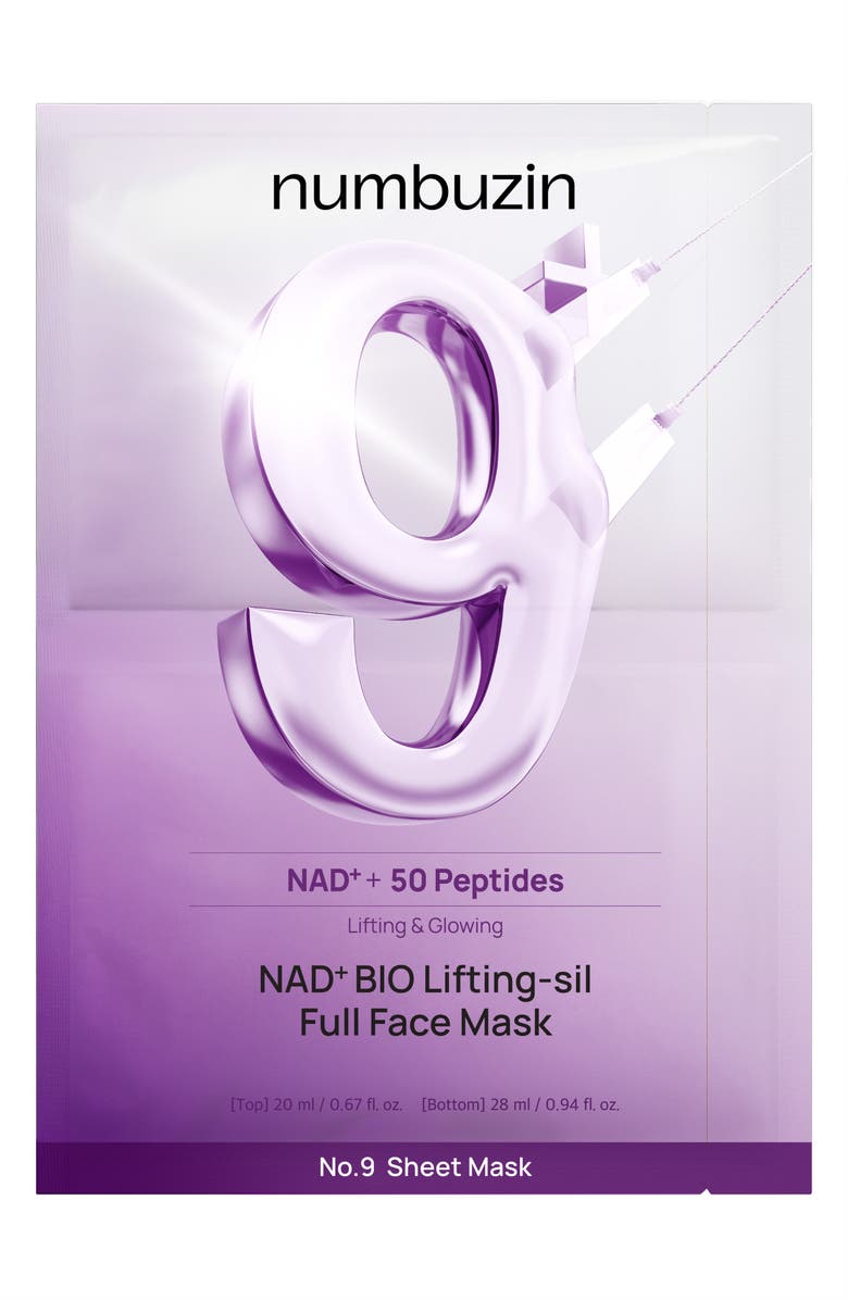 Numbuzin 4-Pack No.9 NAD+ Bio Lifting-sil Full Face Mask & Lifting Band, Main, color,