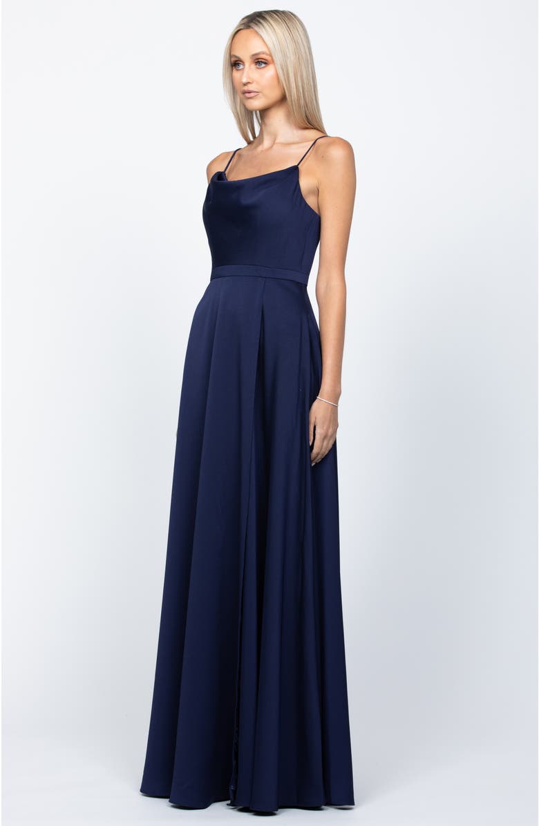 Bariano Diamond Cowl Wrap Gown, Alternate, color, Navy